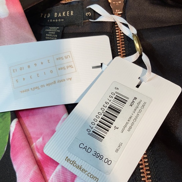 TED BAKER Gilanno Magnificent V neck Bodycon Dress Black Size 3 - Picture 5 of 9